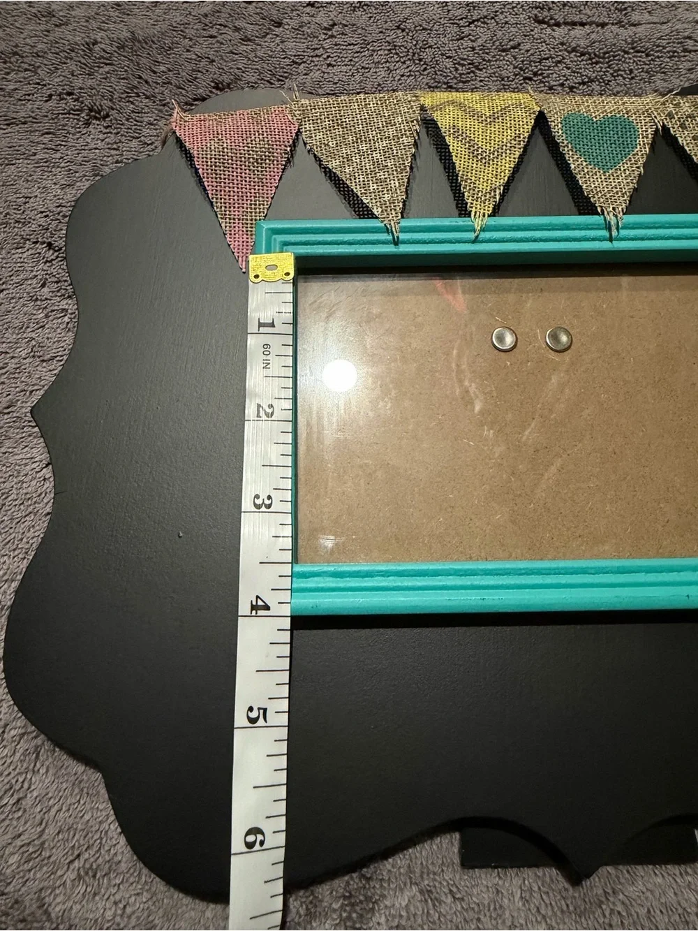 Hobby Lobby Black Frame with Turquoise Inner Frame and Burlap Banner